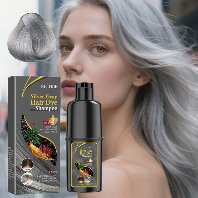 eelhoe Haarfärbe-Shampoo, Silbergrau, Lockiges Haar, Unisex - Bild 1