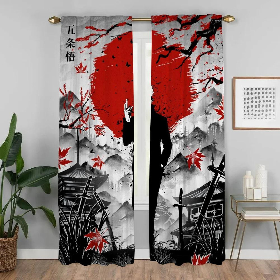 Jujutsu Kaisen Verdunkelungsvorhänge im modernen Stil, 2er-Set, Mehrfarbig, B: 50 cm, H: 70 cm - Bild 1