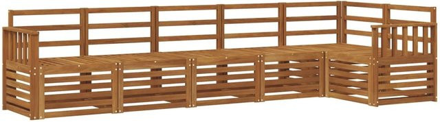 vidaXL Sofagarnitur aus Massivholz Akazie in Braun und Beige, 6-teiliges L-Shape Gartenmöbel-Set für Terrasse und Garten - Bild 1