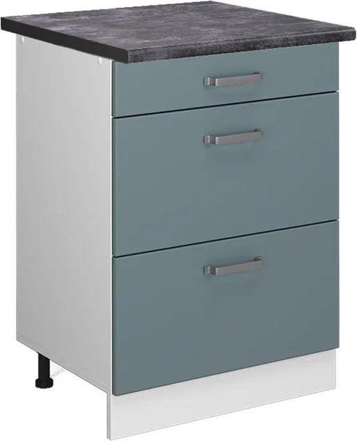 Vicco Küchenunterschrank R-Line in Blau-Grau/Weiß mit Schubladen in Anthrazit, Breite: 60 cm - Bild 1