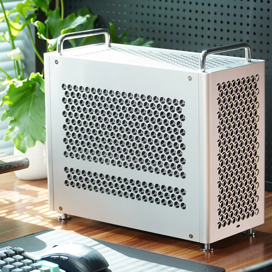 ZZZEW B2Pro Aluminium MATX Mid-Tower Computergehäuse mit Griff und Mesh-Design in Weiß oder Silber - Bild 2