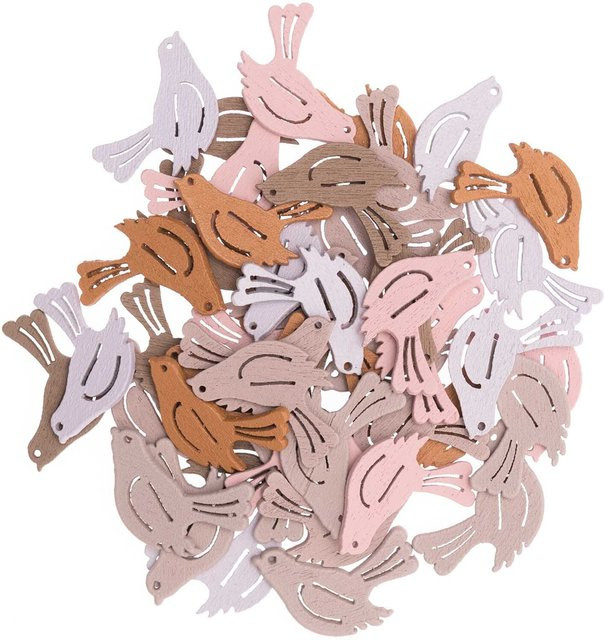 Rico Design Holzstreu Vogel Mix in Mauve mit 48 Stück - Bild 1