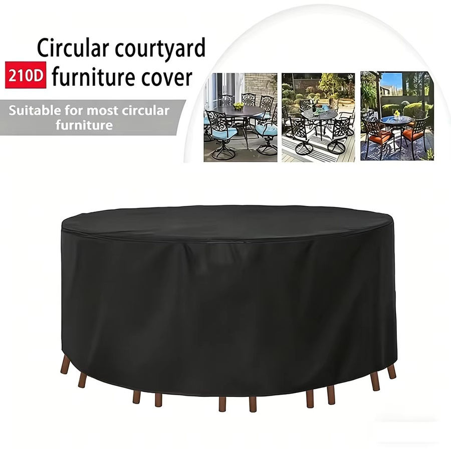 MY·BAKERMAN Runde Outdoor-Möbelschutzhülle für Gartentisch und Stühle aus wasserabweisendem Oxford-Stoff, Schwarz - Bild 6