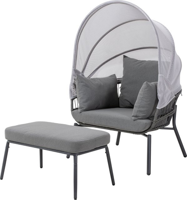 Leco Gartensessel Clara mit Sonnendach und Fußhocker in Anthrazit - Bild 1