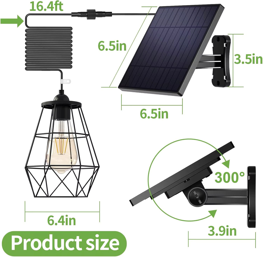 Intelamp Solar-Pendelleuchte mit 4000mAh Akku, schwarzer Metallkorb, Solar-Kronleuchter mit 5m Kabel für Garten, Hof und Pavillon - Bild 5
