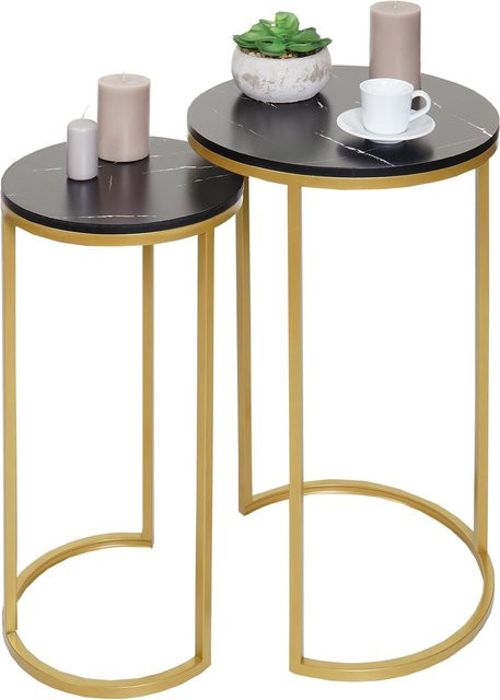 2er-Set Beistelltisch MCW-K46 in Schwarz-Gold mit Marmor-Optik aus MDF und Paulowniaholz - Bild 1