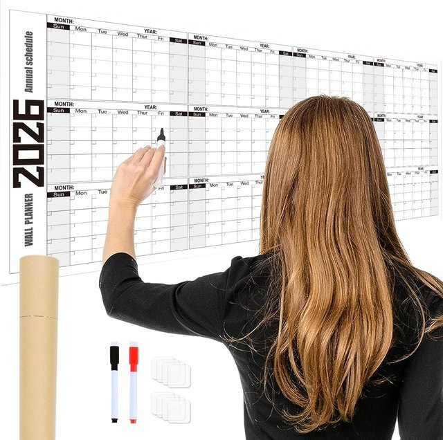 Radierbarer Wandkalender 2026 als großer monatlicher Terminplaner in Braun mit Stift - Bild 1
