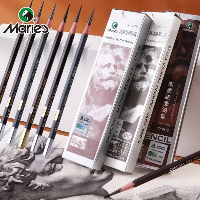 Marie's 12-teiliges Künstlerstifte Set mit schwarzem Graphitkern für Skizzieren und Schattieren - Bild 1