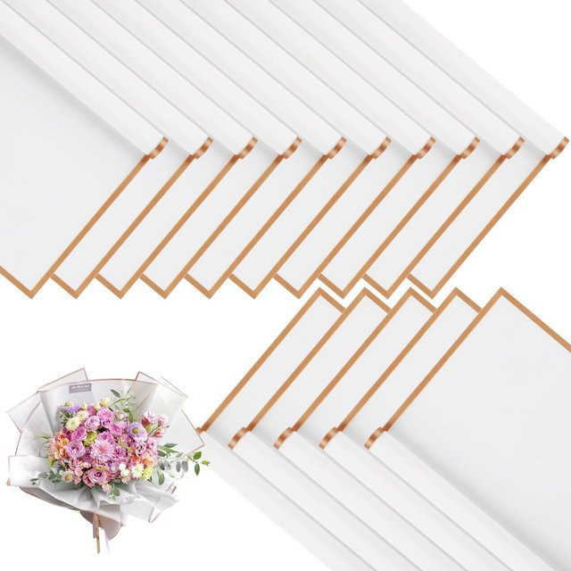 20 Blatt wasserdichtes Blumenverpackungspapier in Weiß mit Goldrand für DIY-Bastelarbeiten und Hochzeitsgeschenke - Bild 1