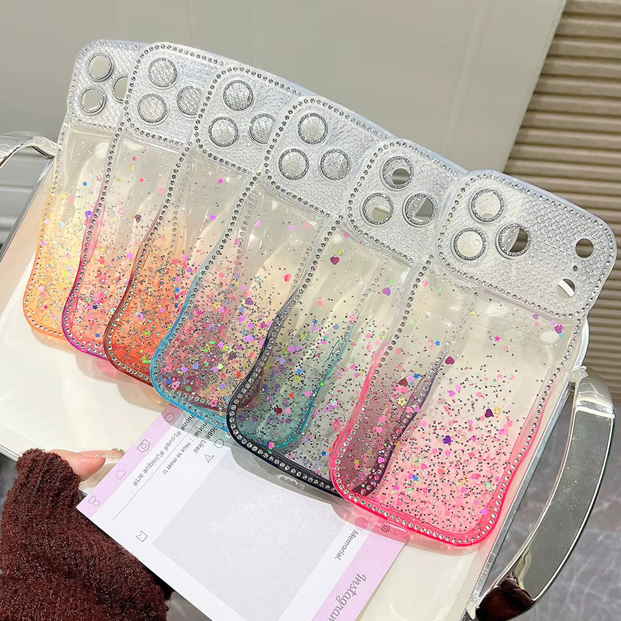 AKABEILA Luxus Handyhülle mit Linsenschutz und Wavy-Design für iPhone 17 Pro Max, 16, 15, 14, 13 Pro Max und 17Air in Multicolour Gradient Glitter - Bild 2