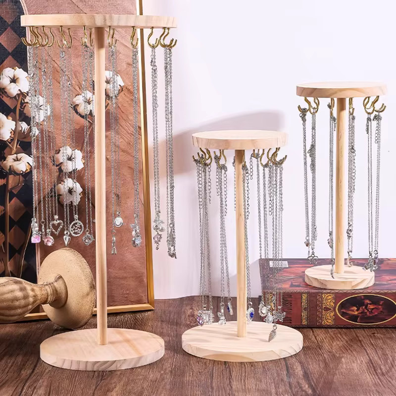 Velishy Schmuckständer aus Holz in Braun mit 12 Metallhaken, Halskettenhalter und Organizer für die Präsentation deiner Halsketten, Höhe: 39,0 cm, Breite: 12,0 cm - Bild 2