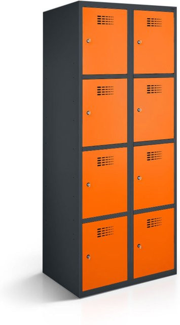 rotstahl Fächerschrank mit 8 Fächern in Orange und anthrazitgrauem Korpus, B/T/H: 80 x 50 x 180 cm - Bild 1
