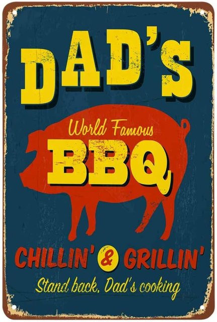 AOYEGO Vintage Metall-Blechschild Wanddekoration mit BBQ-Motiv und rotem Schwein in Blau, Rechteckig - Bild 1