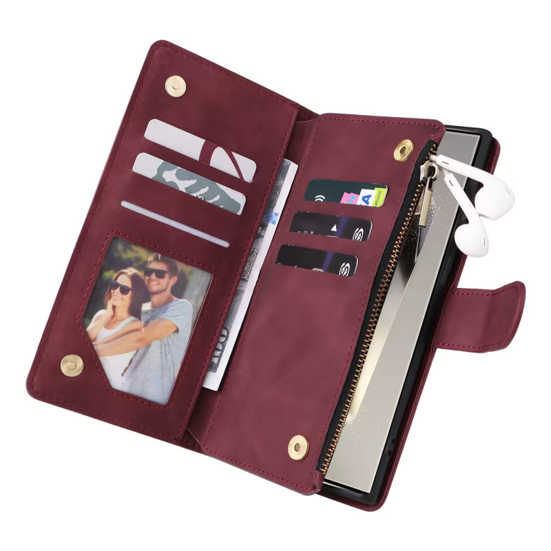 Retro Leder Brieftasche und Handyhülle mit Reißverschluss für Samsung Galaxy S26 Ultra S25 S24 Ultra S23 Plus S22 S21FE A17 A16 A36 A56 Kartenhülle in Blau - Bild 2