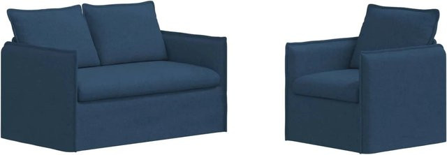 vidaXL 2-teiliges Sofa Blau mit Stoffbezug und Metallrahmen B/T/H: 136 x 82 x 85 cm und 75 x 82 x 85 cm - Bild 1