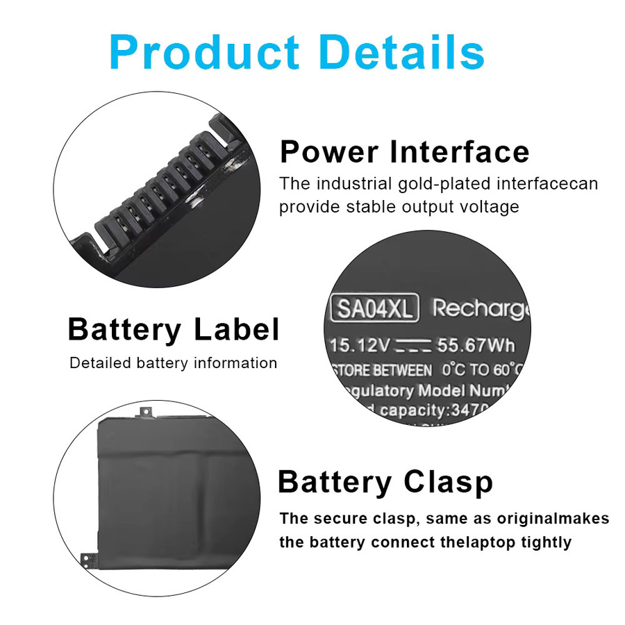 HP Laptop Akku SA04XL SA04055XL L43267-005 in Schwarz für HP Envy X360 15-DR 15T-DR 15M-DR 15M-DS 15-DS 15Z-DS 17-CG 17T-CG 17M-CG Serie - Bild 2