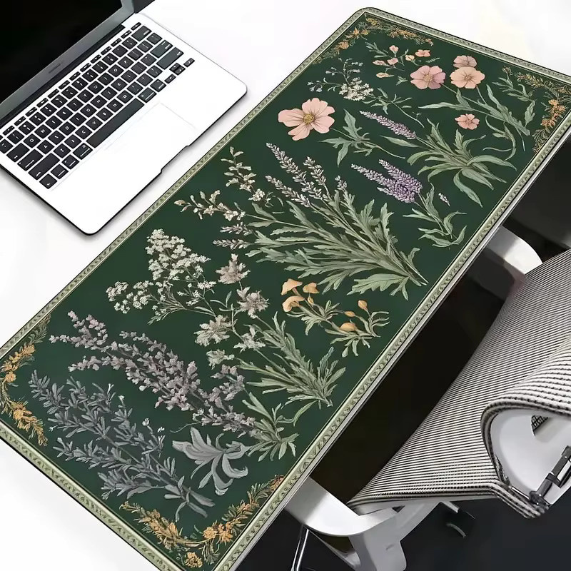 VIKAMA Mauspad Grünes Blumen-Design mit rutschfester Gummibasis für Gaming und Büro - Bild 3