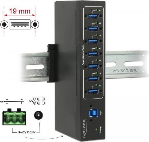 DeLock External Industry Hub 7 Port USB 3.2 Gen1 Type-A Schwarz - Bild 1