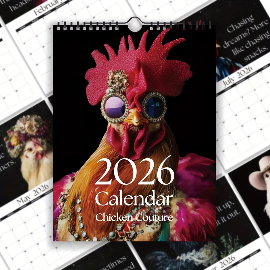 Wandkalender 2026 mit Henne-Motiv in Mehrfarbig, 12 Monate, rustikaler Stil aus Papier - Bild 2