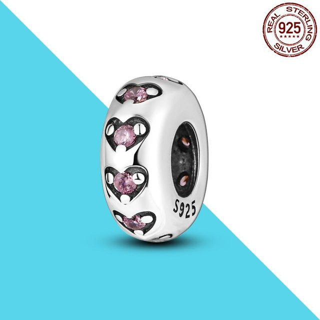 Pfirsichherz Stopper Perle Spacer Charm, 925 Silber, Zirkonia, Damen - Bild 1
