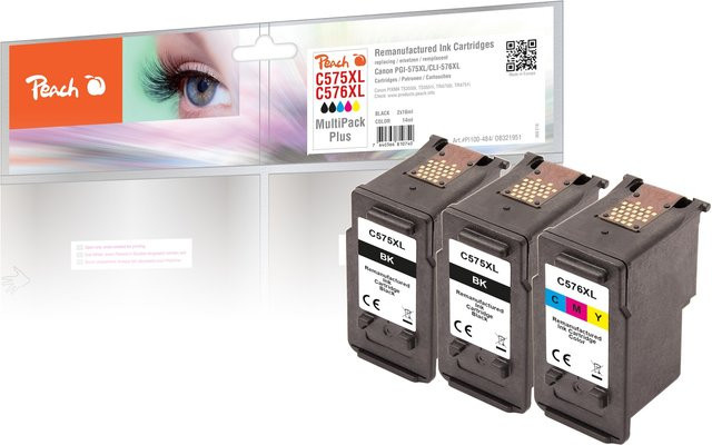 Peach C575 XL Tintenpatronen-Set für Canon Pixma TS 3750 i, TR 4755 i und TS 3500, ersetzt Canon PG-575XL und CL-576XL, Schwarz und Multicolor, wiederaufbereitet - Bild 1