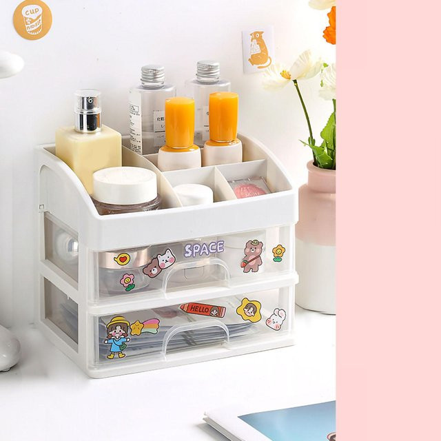 Multifunktionale Kosmetik-Aufbewahrungsbox von OutsideWorld aus Kunststoff mit Schublade in Beige - Bild 1