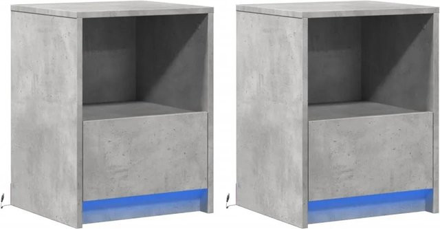 vidaXL Nachttische im 2er-Set mit integrierter LED-Beleuchtung, Betongrau, Holzwerkstoff - Bild 1
