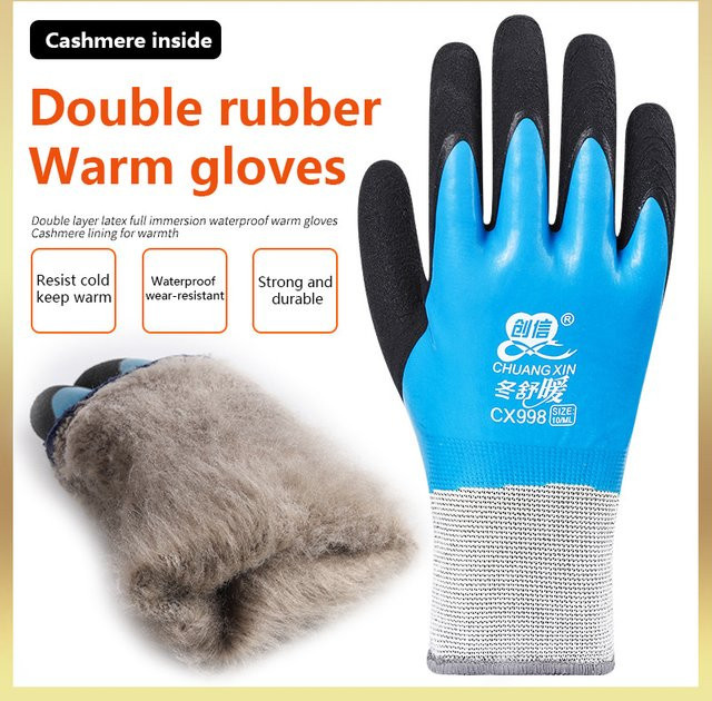 Winddichte Thermohandschuhe aus Baumwolle für Outdoor-Sport und Kältearbeit in Blau, Größe L - Bild 1