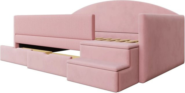 Merax Sofabett aus Samt mit Schubladen in Rosa, B/T/H: 90 x 190 cm - Bild 1