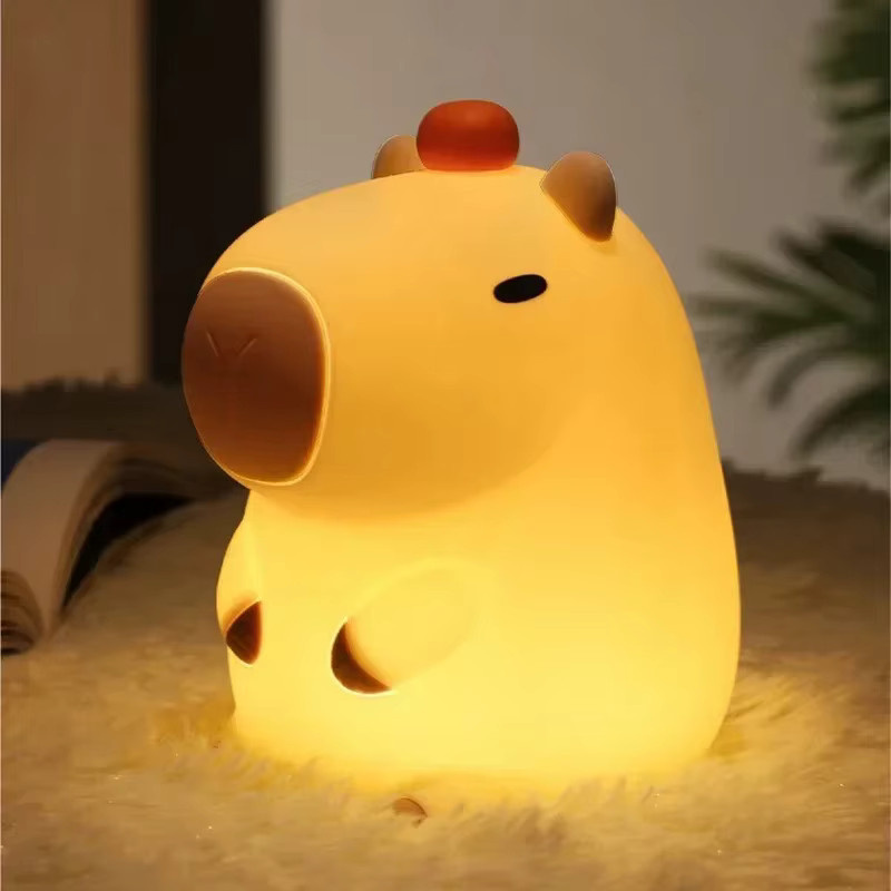 Feimefeiyou LED-Nachtlicht Capybara aus Silikon, USB-aufladbare dimmbare Tierlampe mit Timer für Kinder - Bild 2