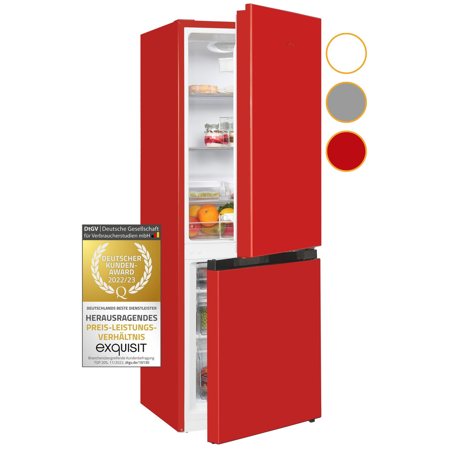 Exquisit Kühl-Gefrierkombination KGC231-60-010C in Rot mit LED-Innenbeleuchtung und Flaschenregal, B/T/H: 56,5 x 68,7 x 175,0 cm - Bild 2