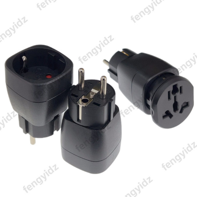 Fengyidz Reisestecker-Adapter zweipoliger runder Fuß-Konvertierungsstecker für Netzteil von Schweiz und Brasilien nach Euro Deutschland Frankreich Korea in Schwarz oder Grau - Bild 1