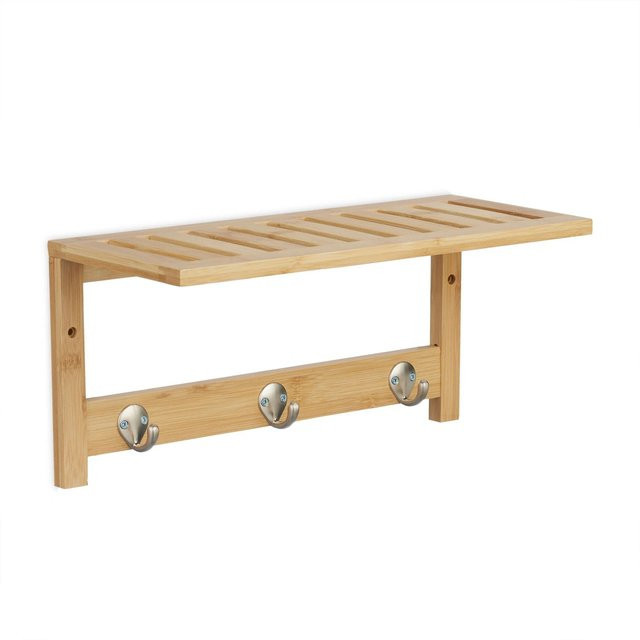 Relaxdays Wandregal aus Bambus in Natur mit Hakenleiste, Farbe: Beige, B/T/H: 37,5 x 16 x 18 cm - Bild 1