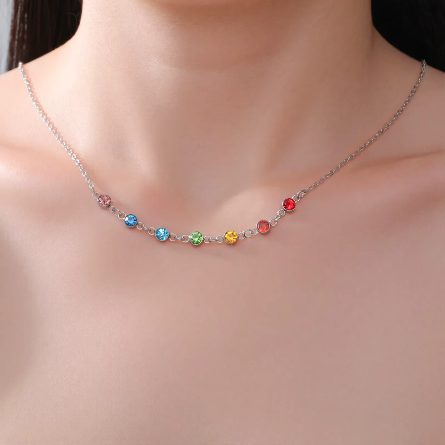 Skyrim Halskette, 7-Chakra-Anhänger, Edelstahl, goldfarben, Kristall, Damen - Bild 1