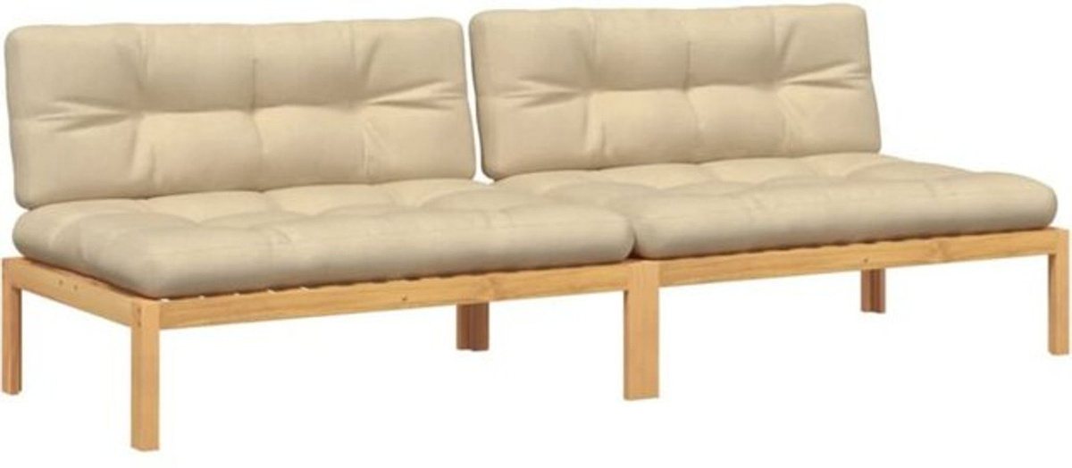 vidaxl Garten-Mittelsofas aus Akazienholz mit Kissen, 2er-Set, modular segmentiert, Beige - Bild 1