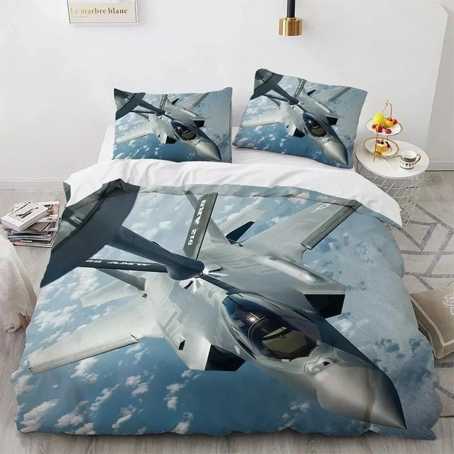 Bettwäscheset Lodestar mit Flugzeug und Himmel Muster für Kinder, bestehend aus Bettbezug und Kissenbezug, Blau, B/H: 180 x 210 cm - Bild 1