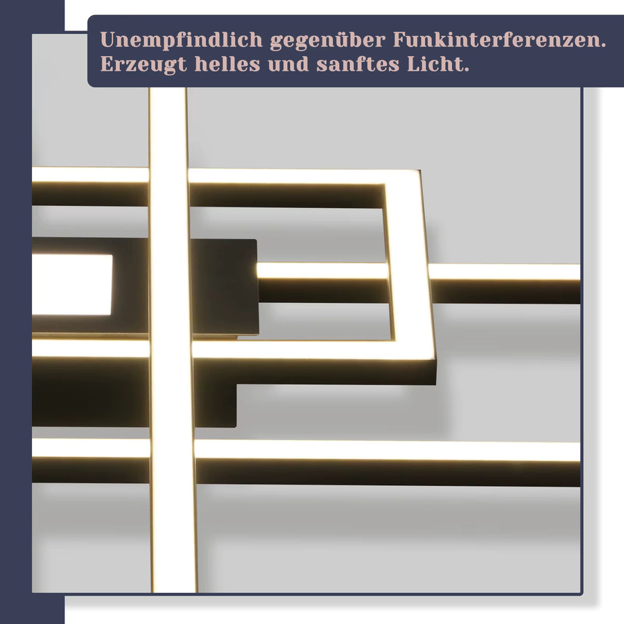 NETTLIFE Moderne LED Deckenleuchte 50W mit drei rechteckigen Rahmen, dimmbar 3000K-6500K, Fernbedienung und Memory Funktion, Augenfreundlich, Aluminium - Bild 4