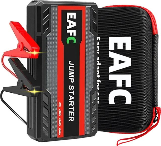 EAFC Auto Starthilfe Power Bank mit 600A 12V Batterie Booster und LED-Licht in Rot und Schwarz - Bild 1