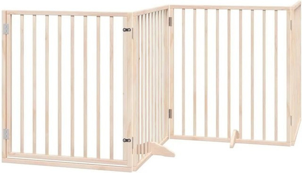 vidaXL 10-teiliges faltbares Hundetor aus Pappelholz mit Tür in Braun/Beige