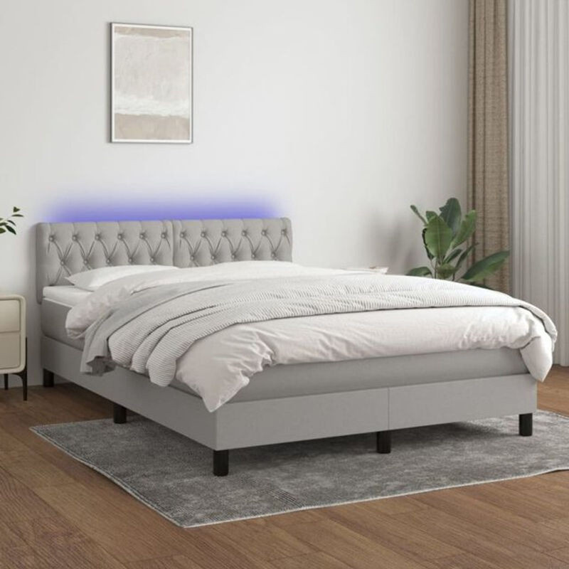 vidaxl Boxspringbett mit Matratze in Grau und Weiß aus Stoff, B/T: 140 x 200 cm - Bild 1