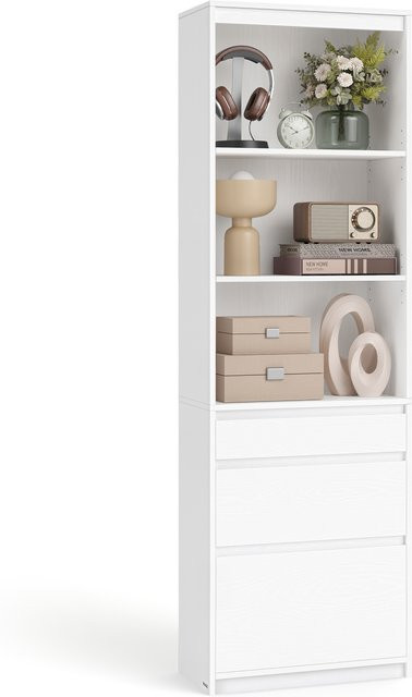 VASAGLE Bücherregal Hochschrank in Weiß mit 3 Schubladen und verstellbaren Ablagen, Höhe: 180 cm - Bild 1