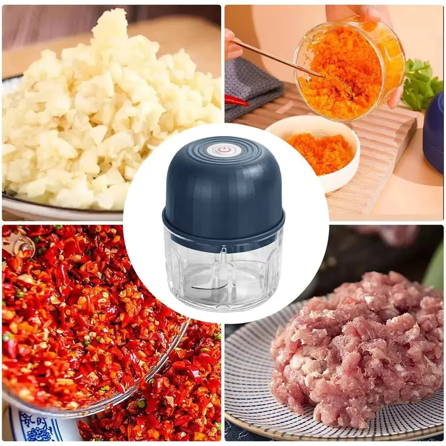 Elektrischer Mini-Zerkleinerer mit USB-Ladefunktion in Blau für Knoblauch, Fleisch und Gemüse - Bild 4