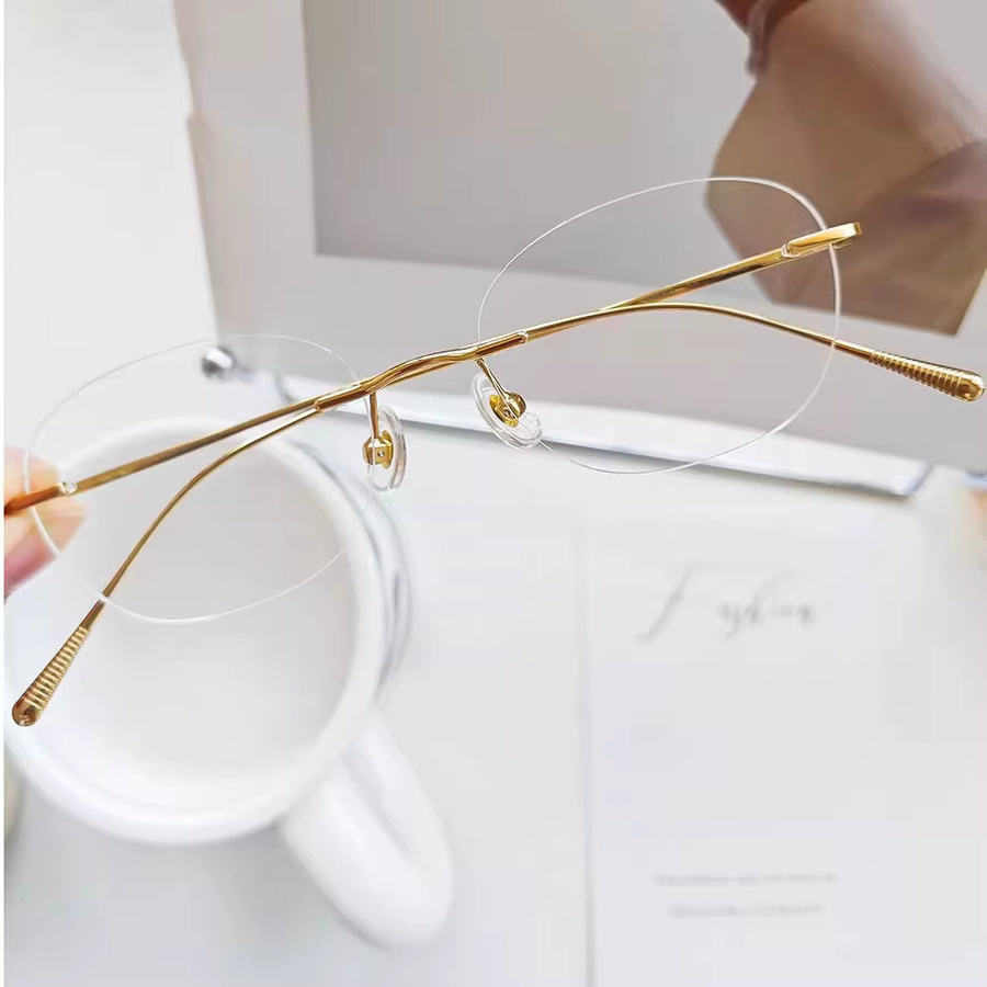 EOOUOOE Lesebrille, randlos, oval, Titan, Gold, Damen - Bild 2