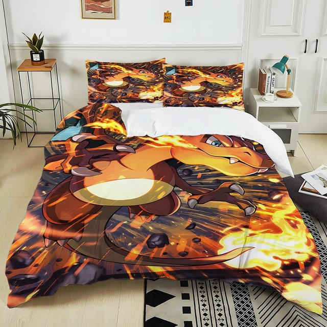 Binchi Fitness Pokémon Glurak 3-teiliges Bettwäsche-Set aus Mikrofaser, Mehrfarbig, B/H: 210 x 210 cm - Bild 1
