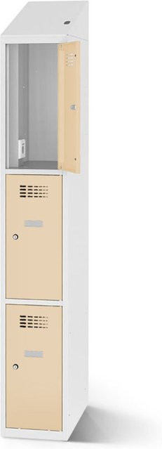 rotstahl Fächerschrank mit Ladefunktion und 3 Fächern in Elfenbein mit lichtgrauem Korpus, B: 30 cm, H: 200 cm - Bild 1