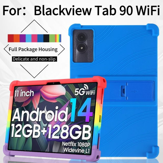 Stoßfeste Silikon-Schutzhülle für Blackview Oscal Pad 90 und Tab 9 WiFi mit verstellbarem Ständer in Orange oder Blau - Bild 1