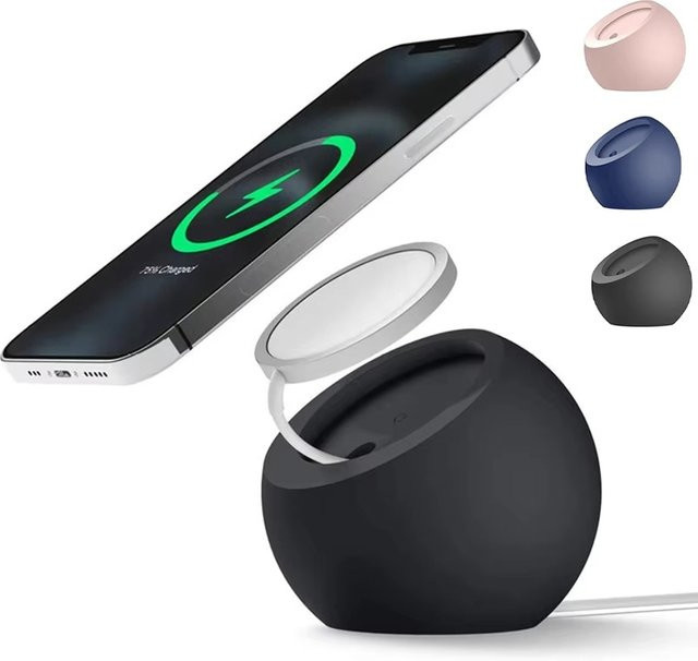 KAFNHCKA Magnetische Silikon Schreibtischhalterung in Form einer Kugel für Apple MagSafe und iPhone 16 15 14, Farbe: Schwarz - Bild 1