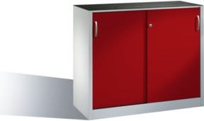 C+P Werkzeug-Beistellschrank mit Schiebetüren und 1 Boden, Front Rubinrot, Korpus Lichtgrau, H: 100 cm, B: 120 cm, T: 40 cm - Bild 1