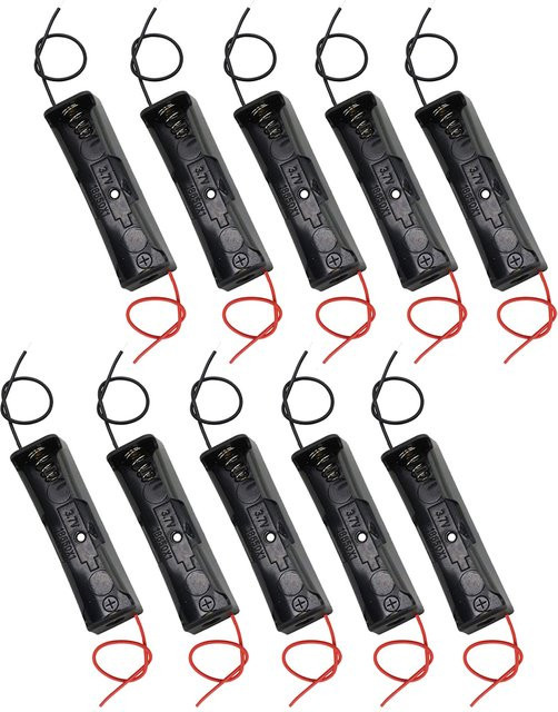 10er Set 18650 Batteriehalter aus Kunststoff in Schwarz mit 150mm Anschlusskabel zur Aufbewahrung von einer 18650 Batterie - Bild 1