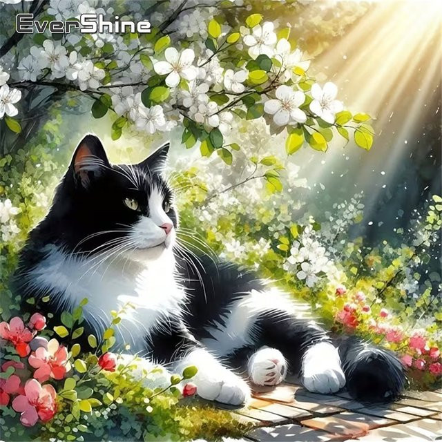 EverShine 5D-Diamant-Stickerei Set mit Katzen- und Blumenmotiv, buntes Diamant-Mosaik zum Selbermachen, B/B/B: 20 x 20 x 20 cm - Bild 1